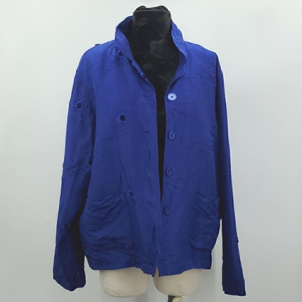 French Laundry 100% Silk Jacket Royal Blue Sz XL